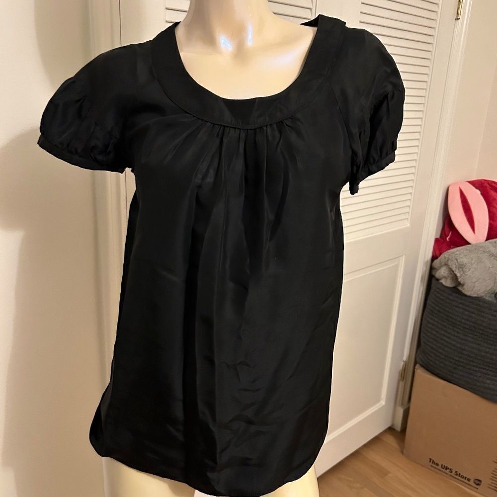 Black crew neck blouse